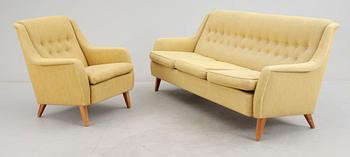 SOFFA samt FÅTÖLJ, omkring 1900-talets mitt.