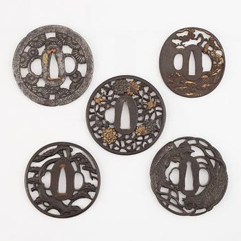 Five iron tsubas, Japan, Edo period.