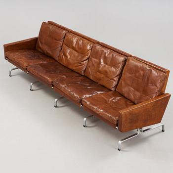 Poul Kjaerholm, a 'PK-31-4' four-seated brown leather and steel sofa, E Kold Christensen, Denmark 1960's.