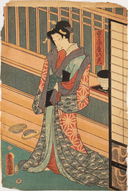 Utagawa Kunisada, a set of seven colour woodblock prints, 19th Century.