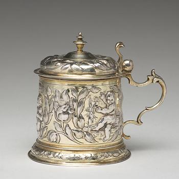 Hans Leonhard Huber, dryckeskanna, silver, Augsburg (1637-1671). Barock.