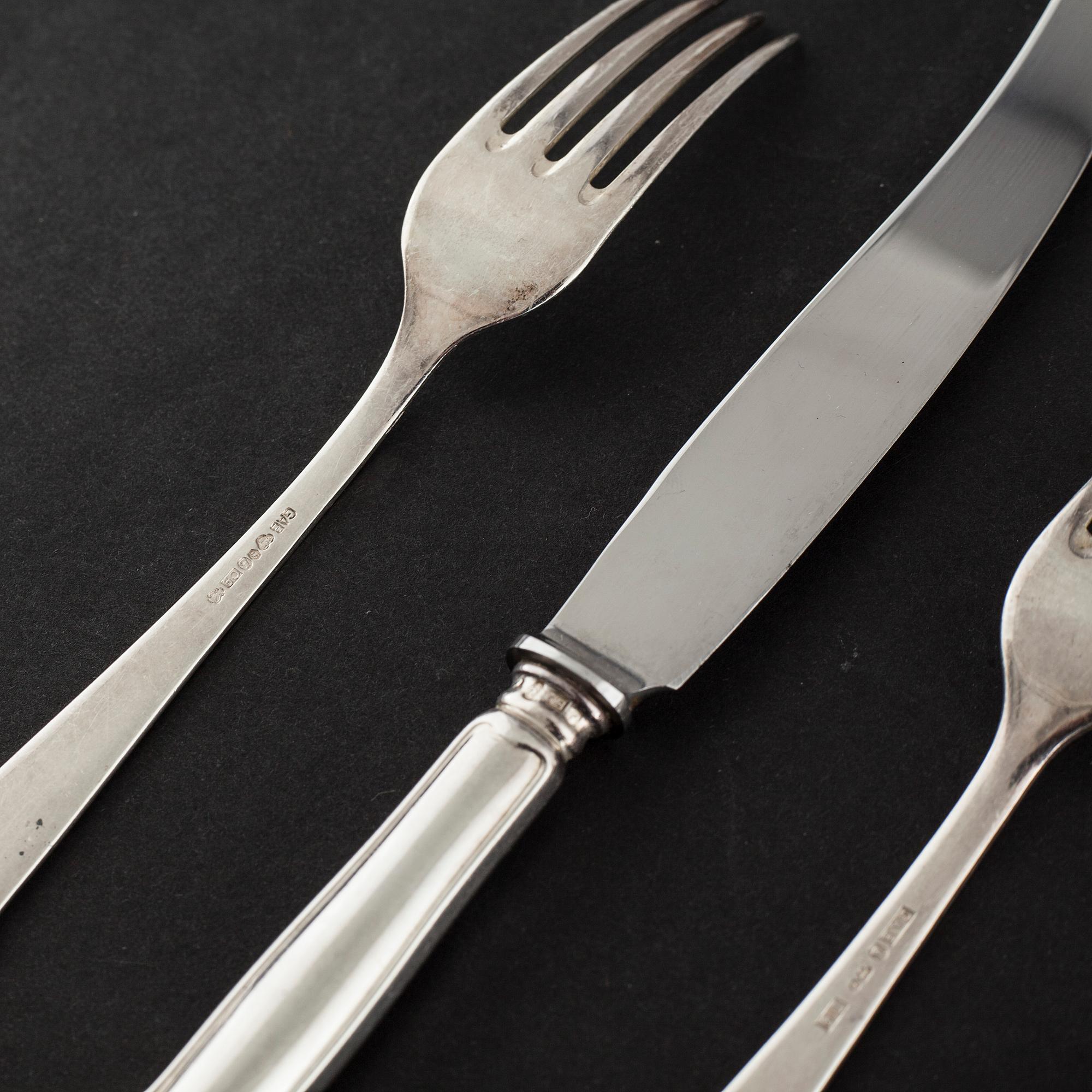 A mid 20th century silver tablewear set of 48 pc, "Chippendale" by GAB.