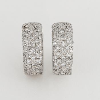 Platinum and brilliant-cut diamond earrings.