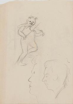 Santeri Salokivi, Teckningar, 5 st, Mansporträtt och Landskap.