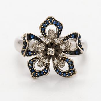 Ring, small diamonds and sapphires, 14K white gold.