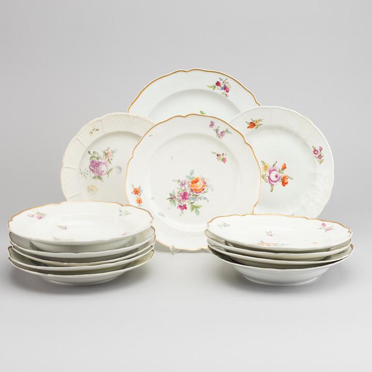 11 porcelain German Meissen, Ludvigsburg and Fürsenber 18th century dishes.