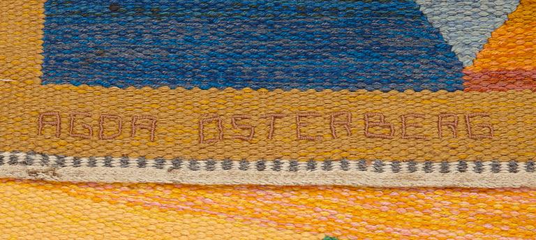 Agda Österberg, MATTA, rölakan, ca 160 x 125 cm, invävd signatur AÖ på framsidan och broderat AGDA ÖSTERBERG på baksidan.
