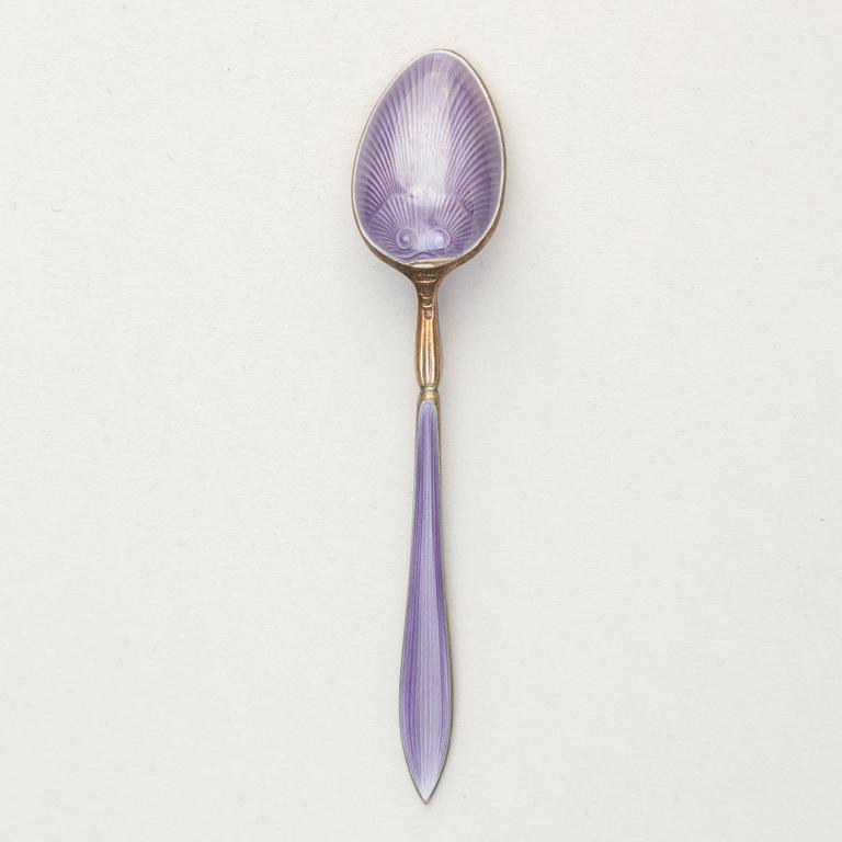 A Set of Silver and Enamel Mocha Spoons, mark of David Andersen, Oslo, Norway, first half of the 20th Century.