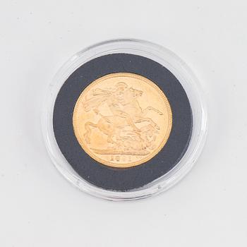 Guldmynt, brittiskt, 1 Sovereign, Drottning Victoria 1891.