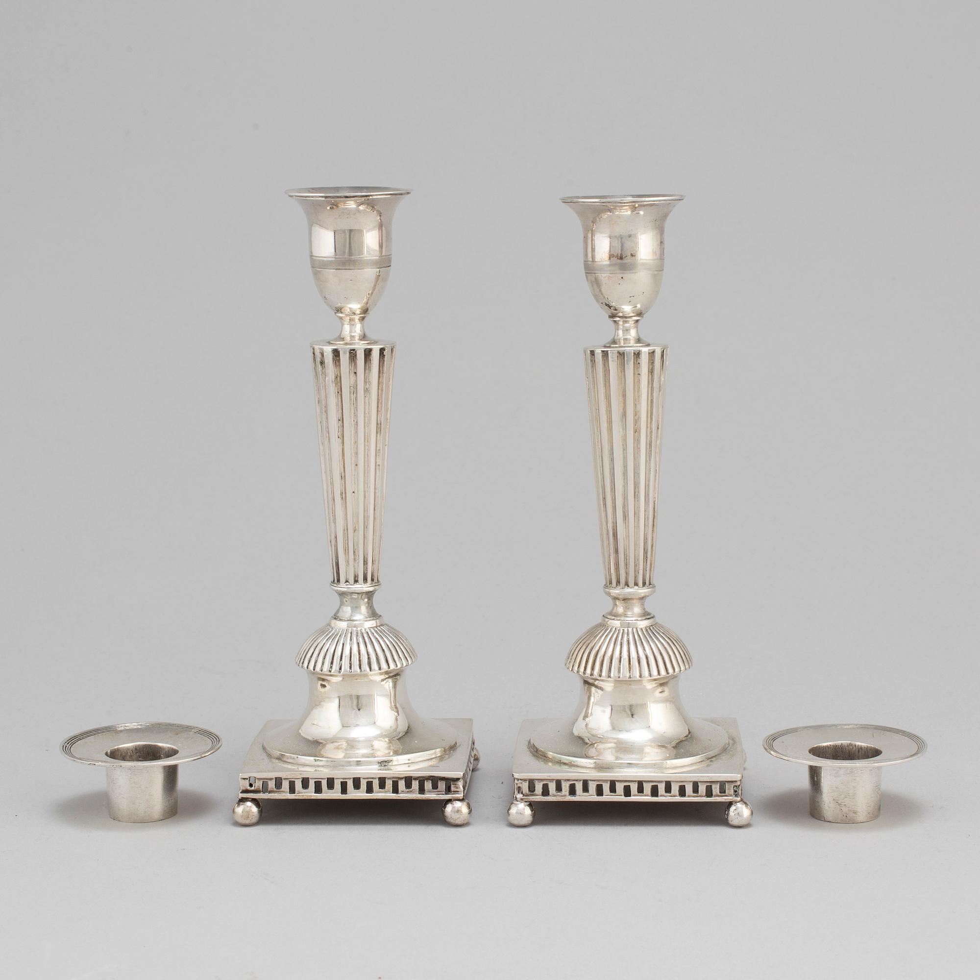 Petter Adolf Sjöberg, ljusstakar, ett par, silver, Stockholm 1813. Sengustavianska.