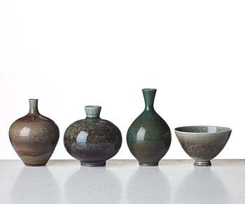 Berndt Friberg, a set of three stoneware vases and a bowl, Gustavsberg studio, Sweden 1978-79.