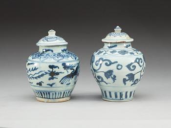 Two blue and white jars with covers, Ming dynasty, Wanli (1573-1620).