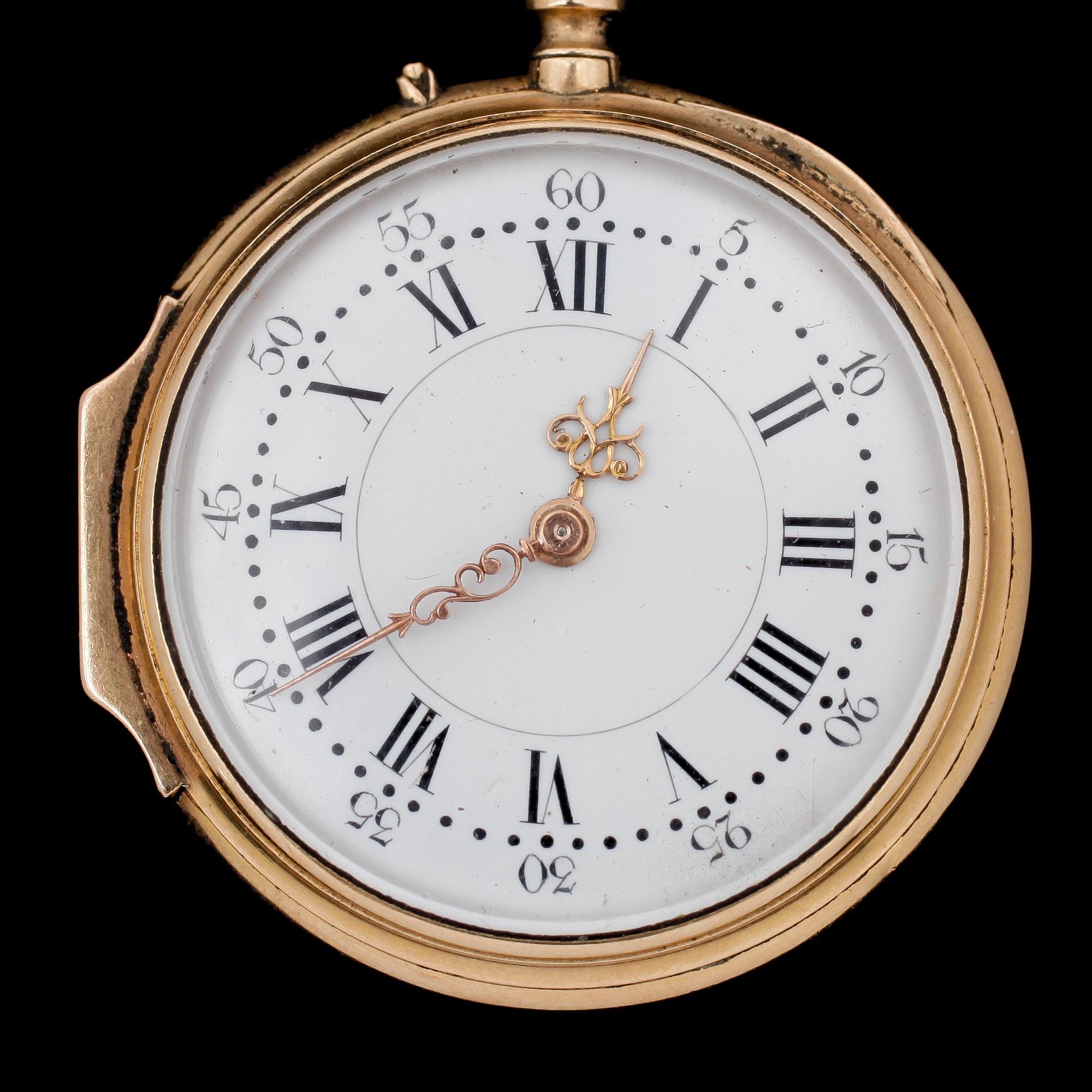 FICKUR, 18k guld, två boetter, Fritz Piguet & Bachmann, Genève, klockkedja 18k guld, vikt 11,6g.