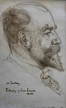 689. Carl Larsson, Porträtt av professor Axel Tallberg (1860-1928) i profil.