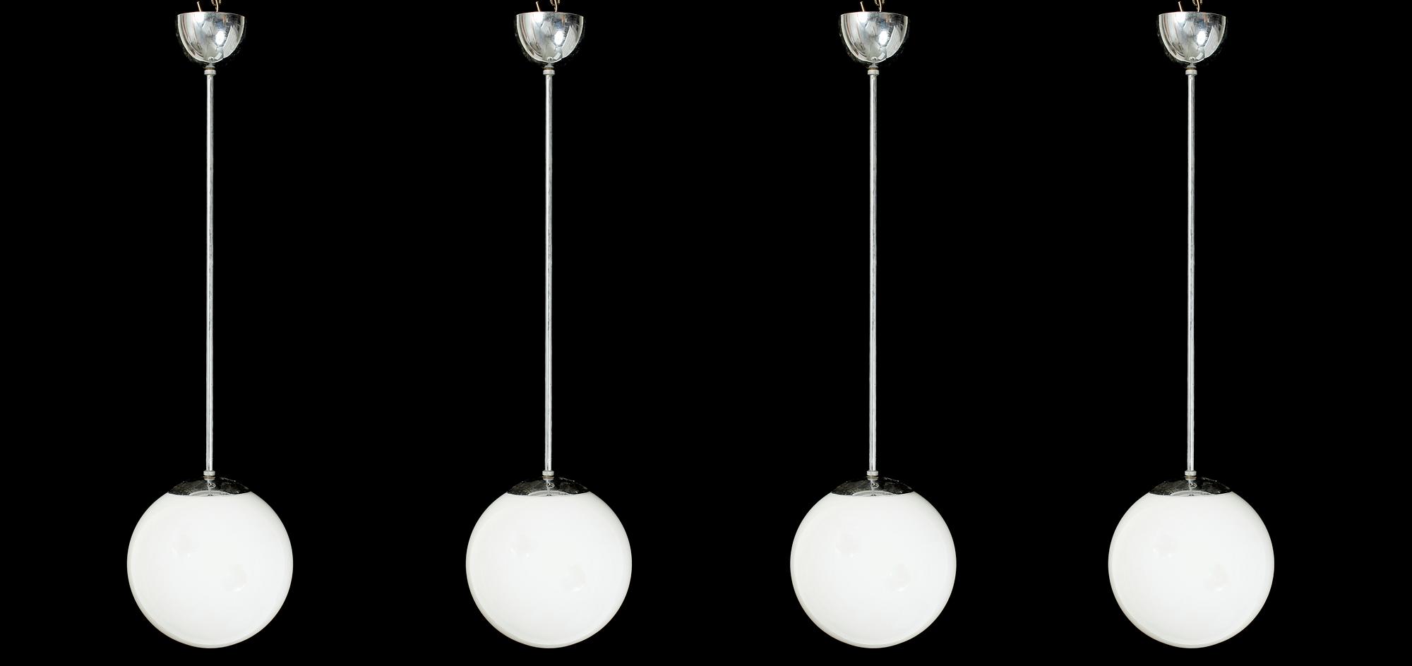 TAKLAMPOR, 4 st, 3+1, krom och glas, 1900-talets mitt.