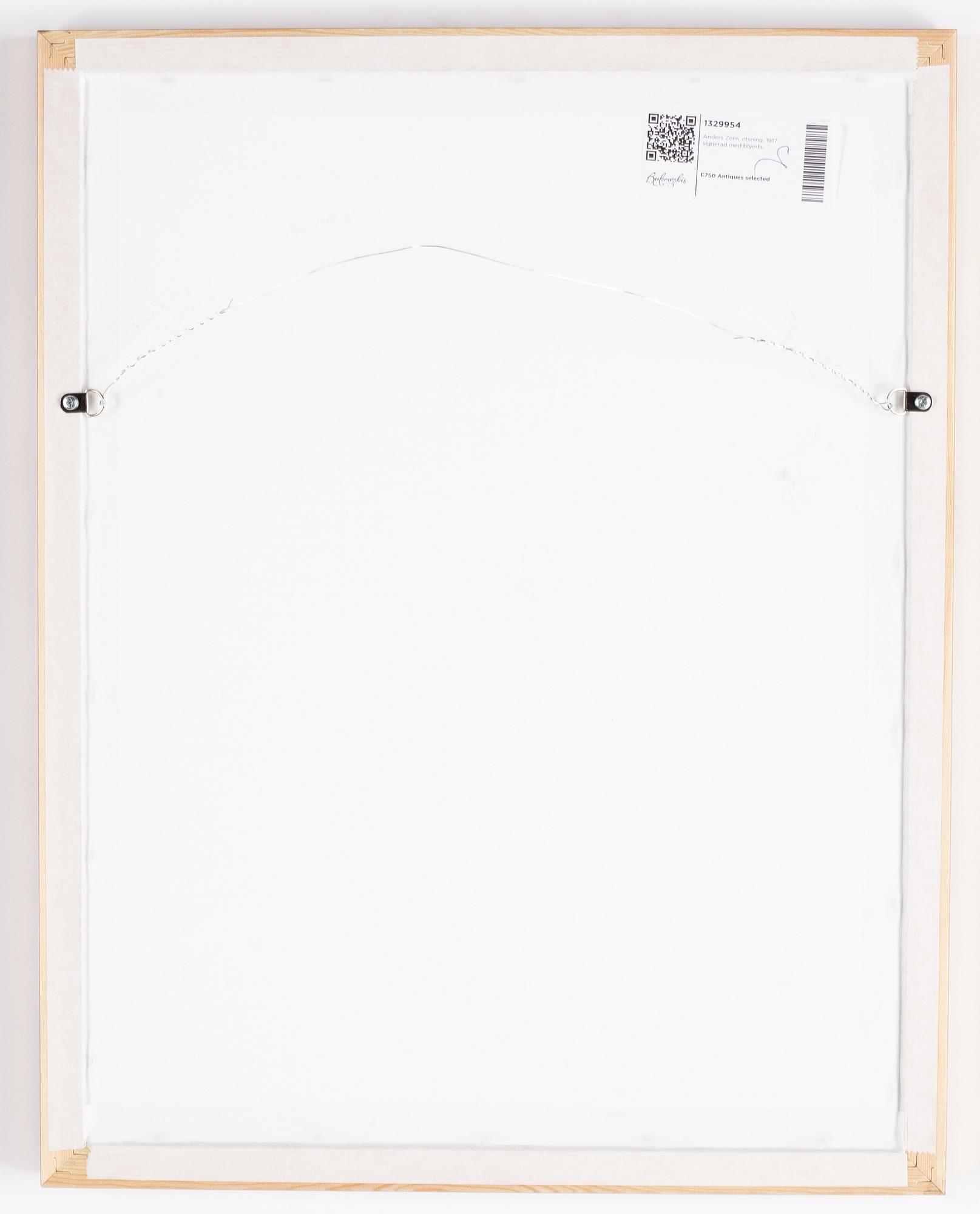 Anders Zorn, etching, 1914, signed in pencil.