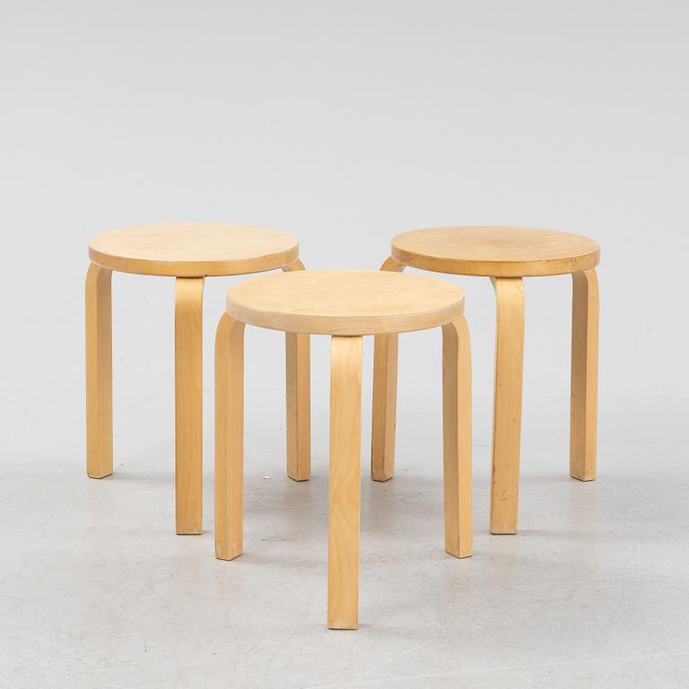 Alvar Aalto, three birch model 60 stools, Artek, Finland.