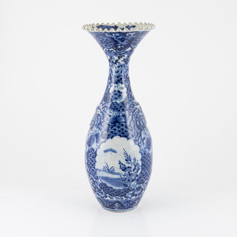 A large blue and white Japanese vase, Meiji period, circa 1900.