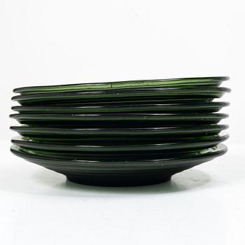 Aino Aalto, Eight 'Bölgeblick' glasses and seven side plates, Karhula Glassworks, 1930s.