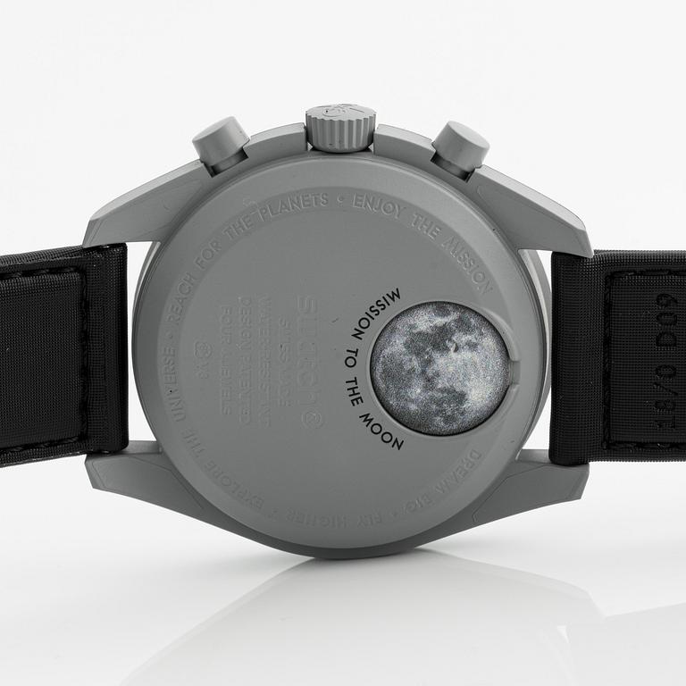 Swatch/Omega, MoonSwatch, Mission to the Moon, chronograph, wristwatch, 42 mm.