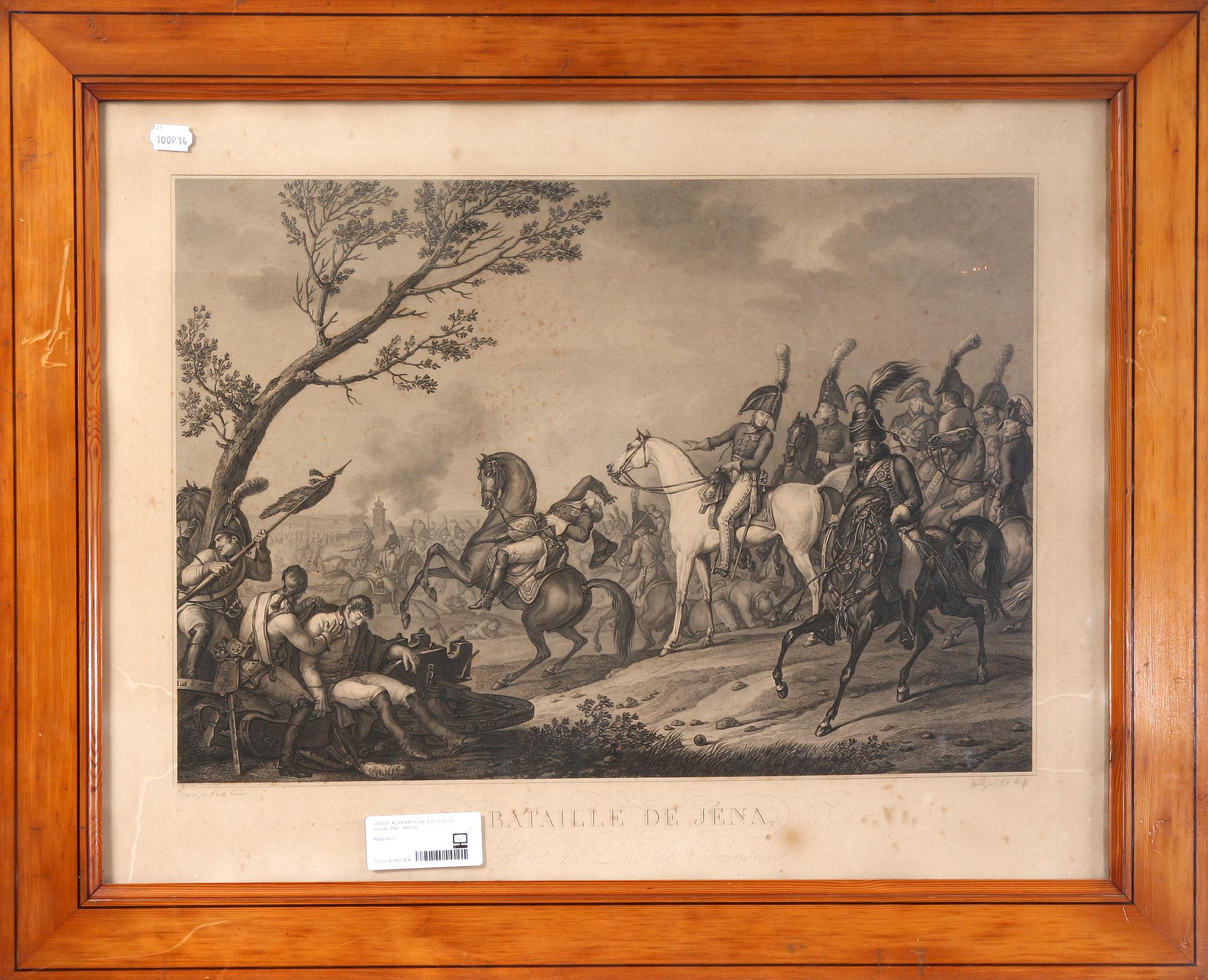 KOPPARSTICK, 5 st, bl a efter Carl Vernet, 1800-tal.