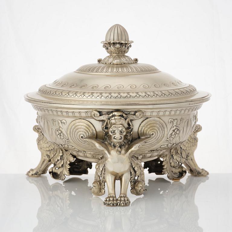 A German 20th century parcel-gilt silver thureen.