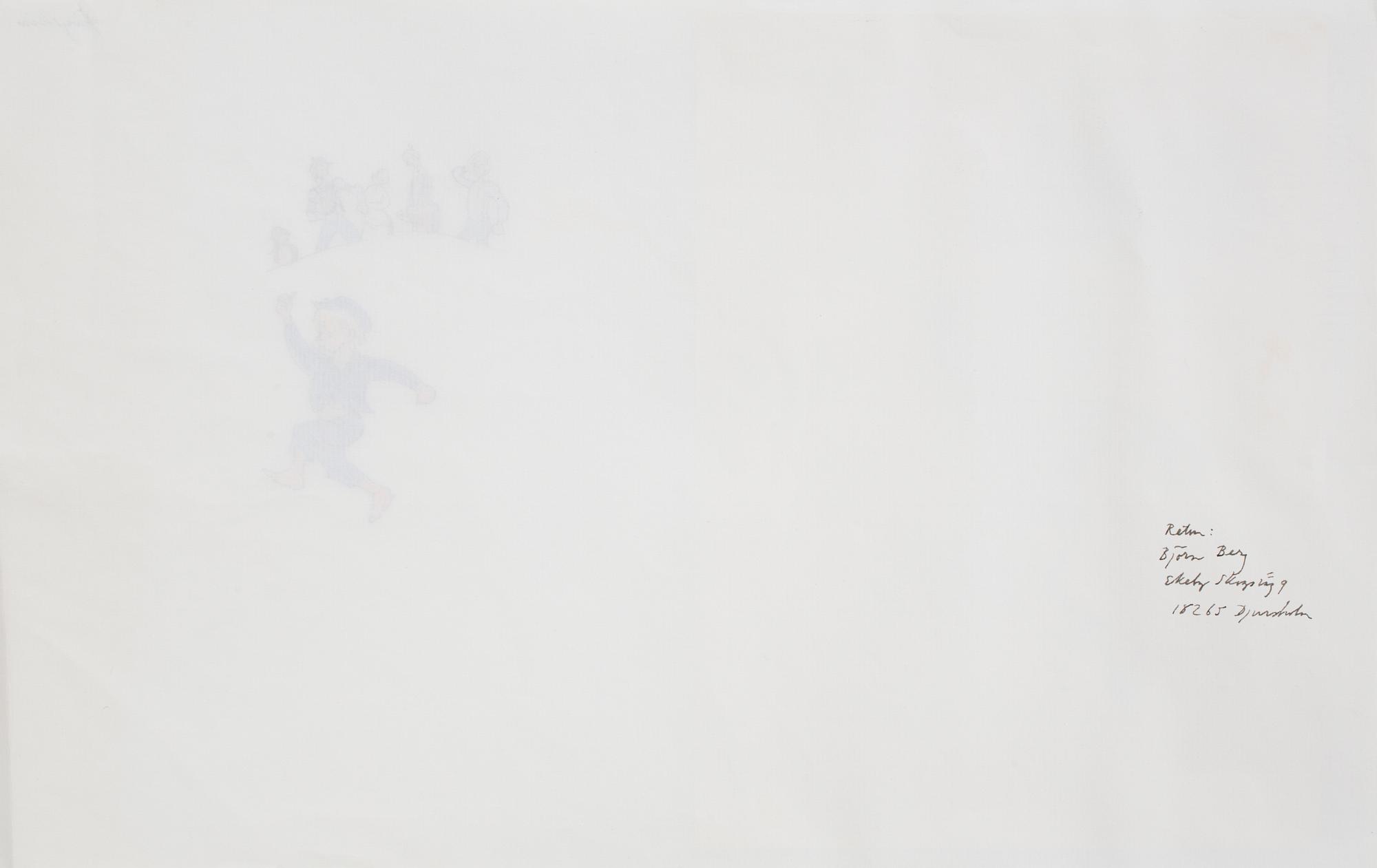 BJÖRN BERG, tuschteckning och akvarell på papper "Emil i Lönneberga".