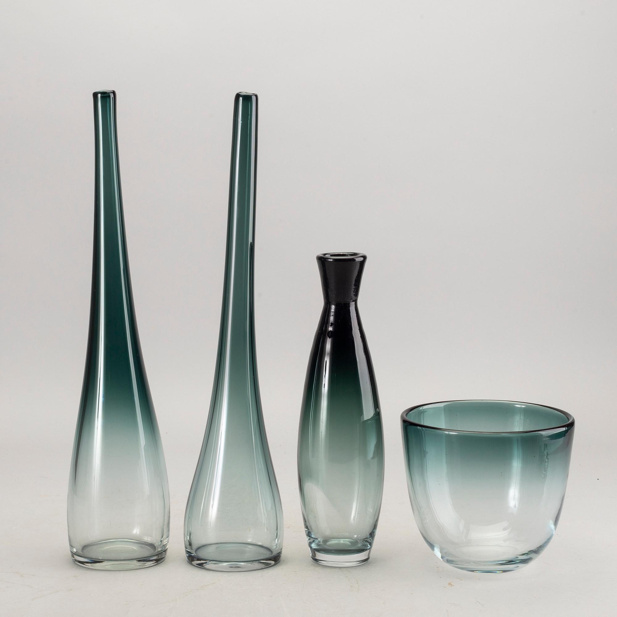 A set of four 1950:s glass pieces 'Tona' by Bengt Orup för Johansfors Glass factory, Sweden.