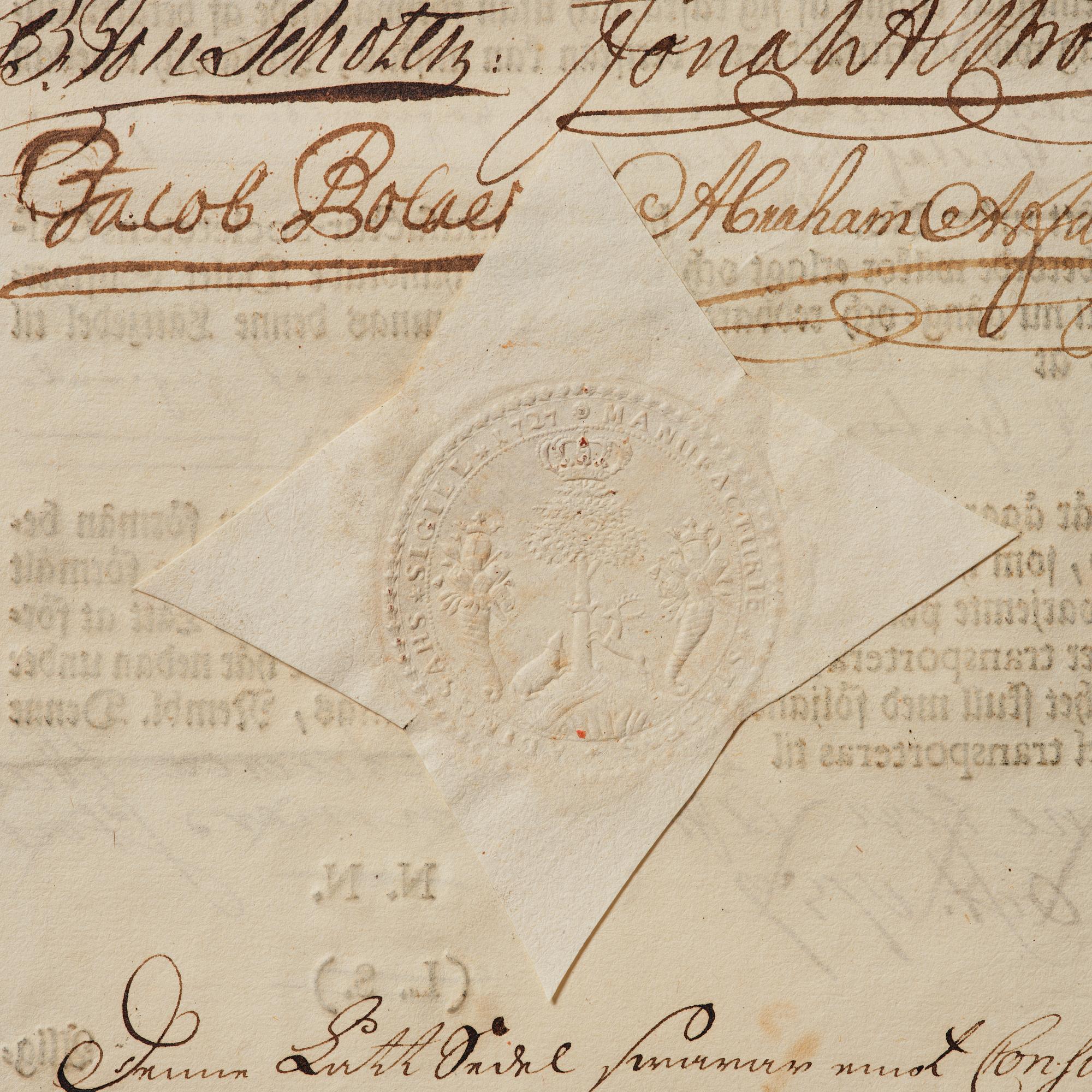 Aktiebrev, Ahlingsåhs Manufaktur Werk (Manufactur-Societet), No 43, 1728.