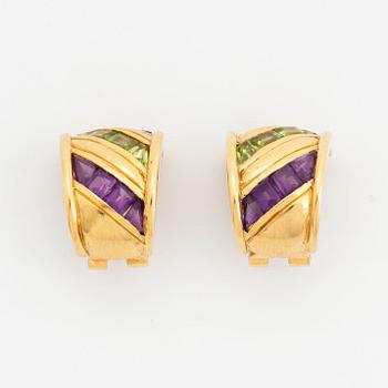 Octavio Sarda, Ring and earings, with brilliant-cut duamonds amethyst and peridot.
