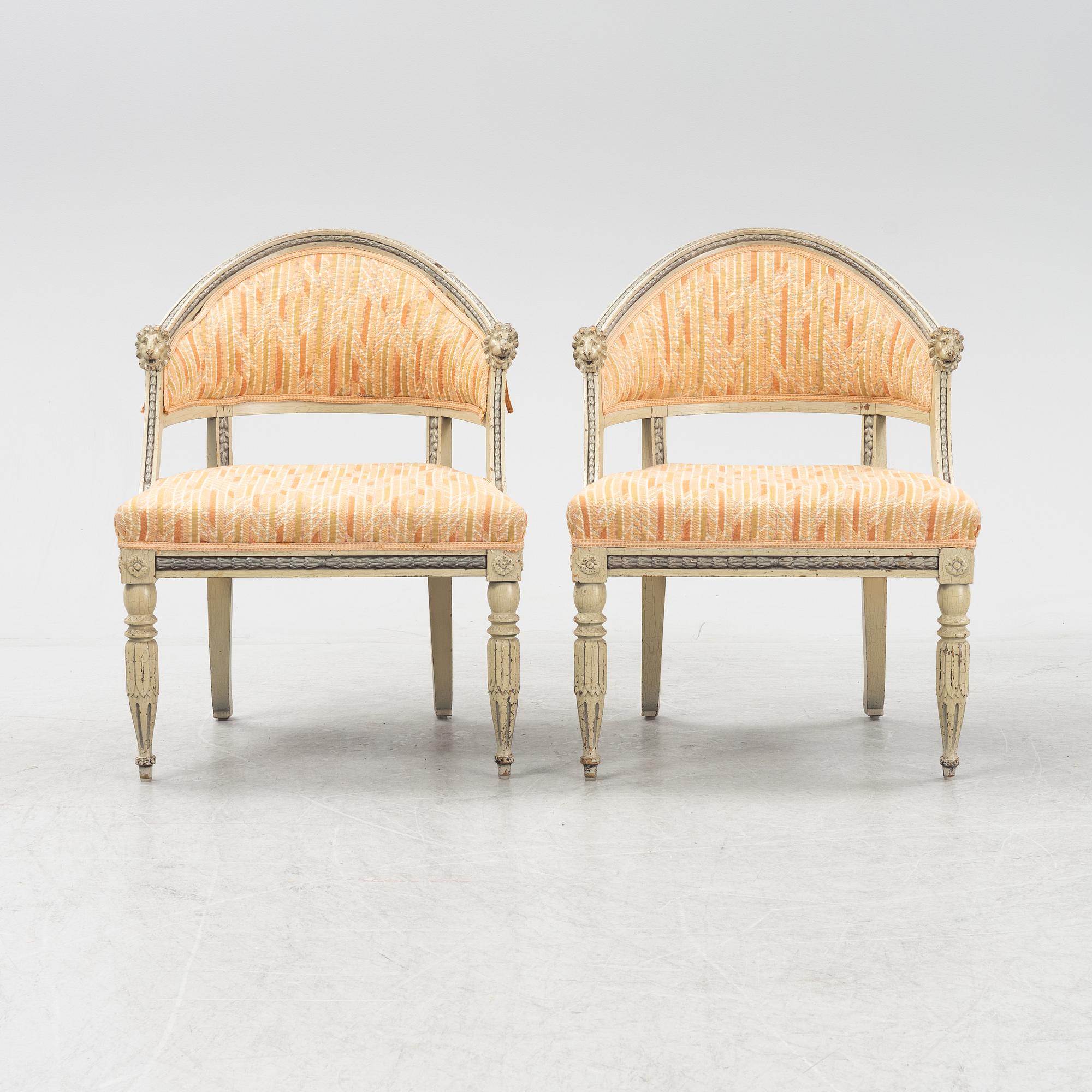 A pair of late Gustavian style armchairs, second half of the 19th century.