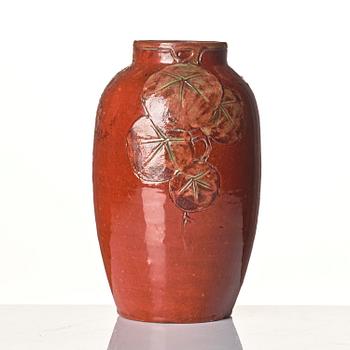 Hilma Persson-Hjelm, a glazed earthenware art nouveau vase, executed in her studio, Arvika, 1908. No 454.