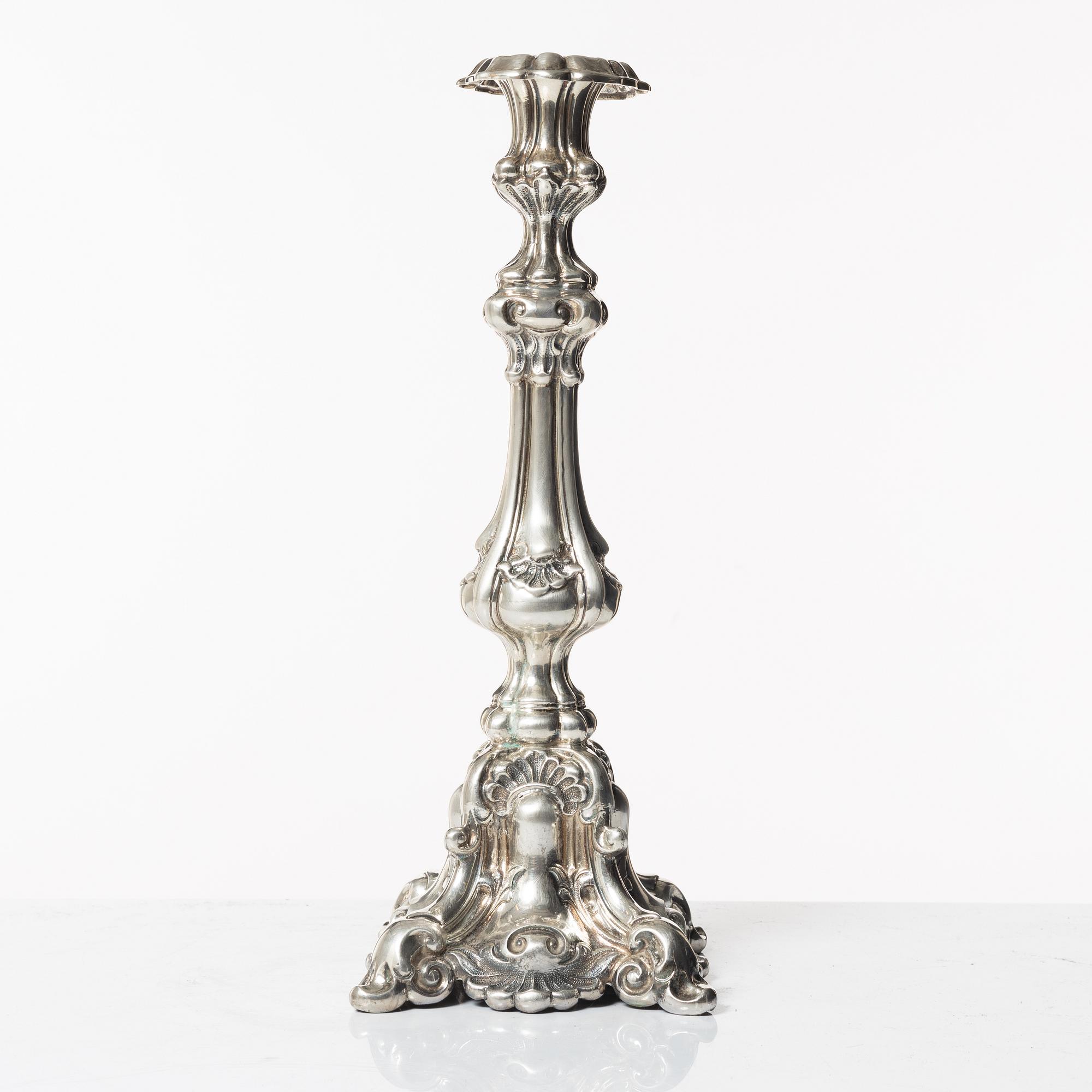 Altarljusstake, sterlingsilver, barockstil, 1900-tal.