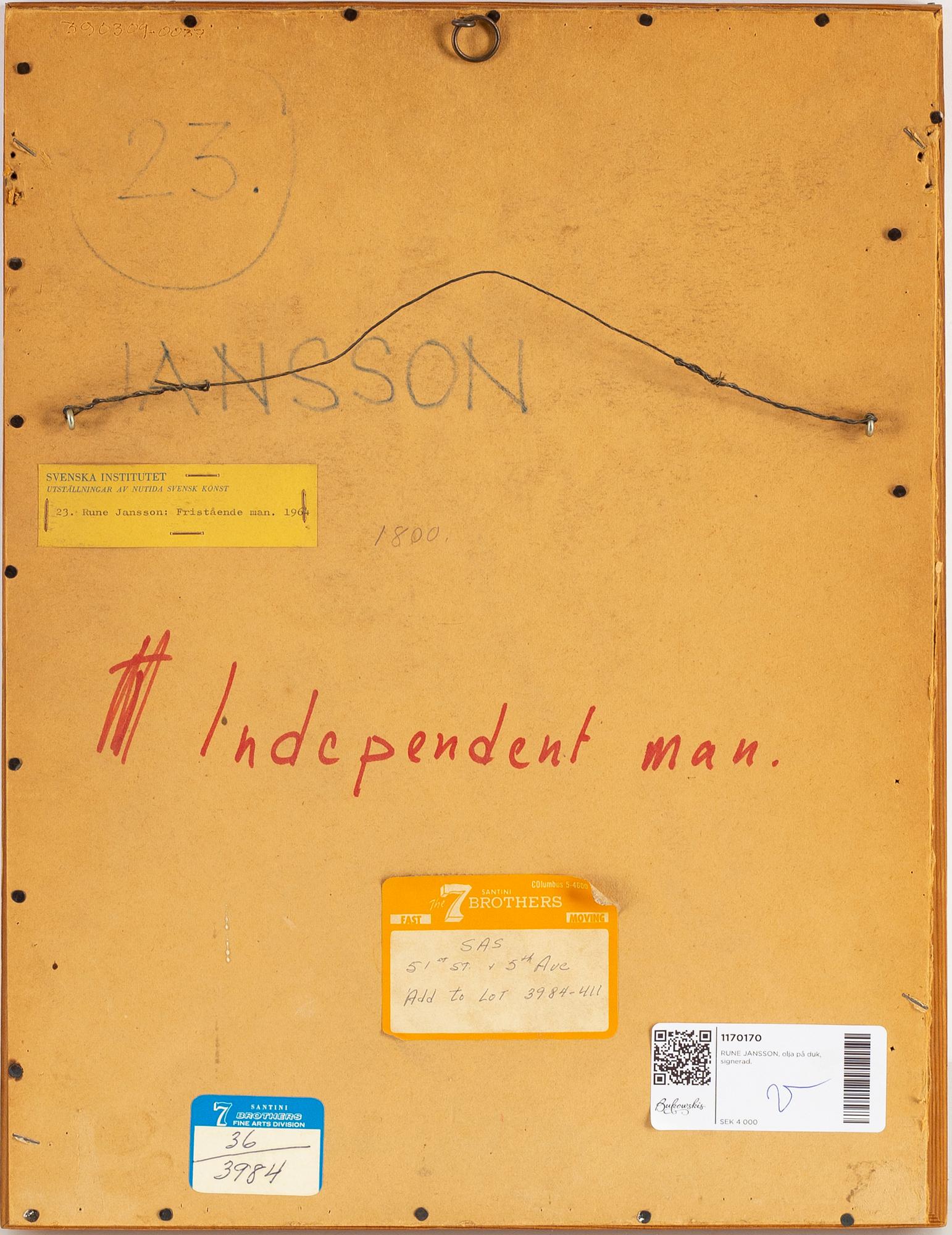 RUNE JANSSON, oil and pencil on canvas, signed Rune Jansson and dated -64.