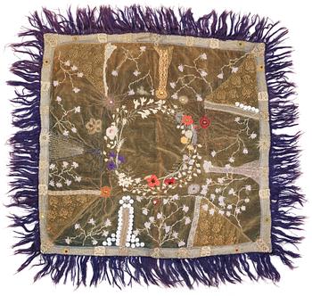 EMBROIDERY, on velvet. "Midsommarblommor". 93 x 88,5 cm. Designed and embroidered by Anna Casparsson.