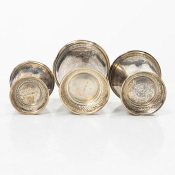 Bägare, 9 st, silver, KG Markströms, Uppsala 1905-1918.