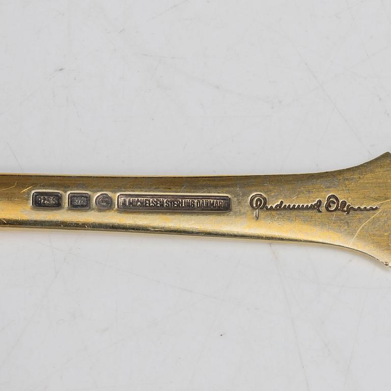 Anton Michelsen, Års-/julbestick, 8 st, förgyllt sterlingsilver och emalj, Danmark.