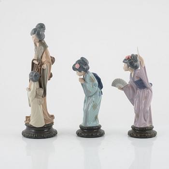 Figuriner, 3 st, porslin, Lladró och Nau, Spanien.