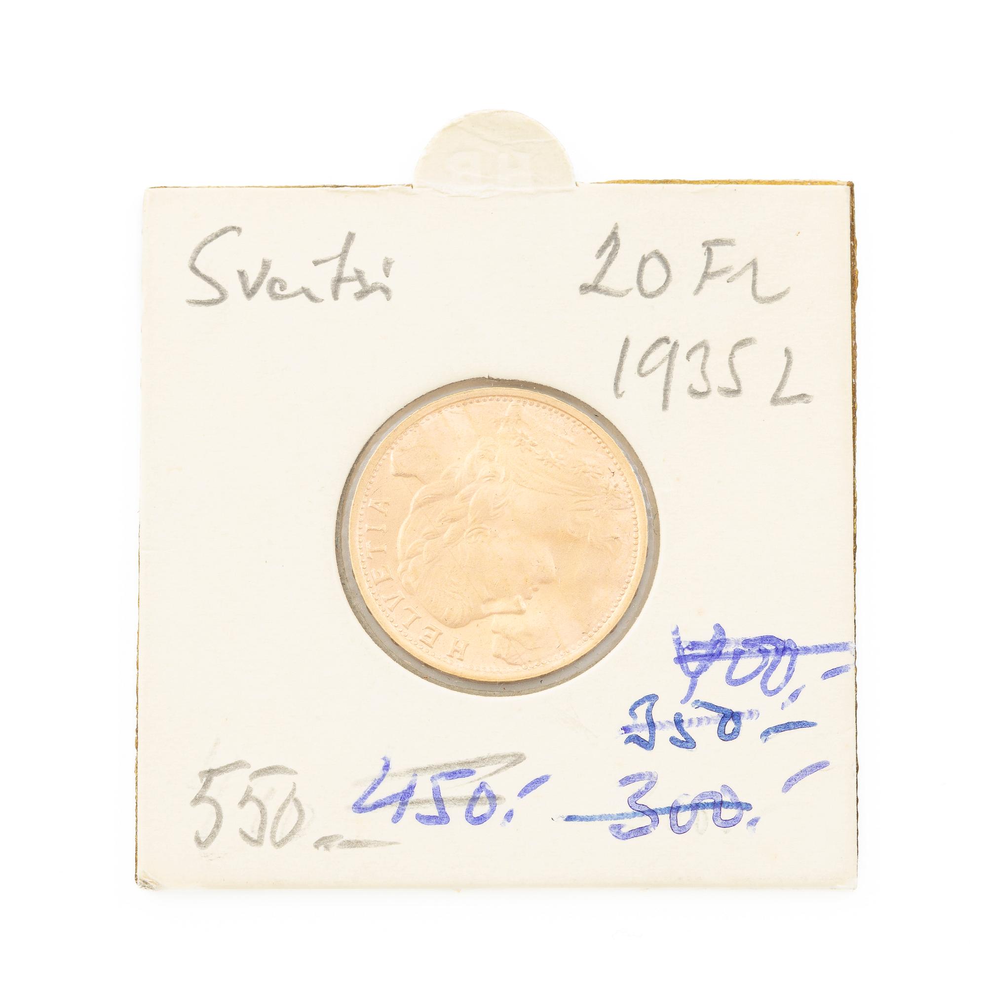 Gold coin, Switzerland, 20 Franc, 1935,