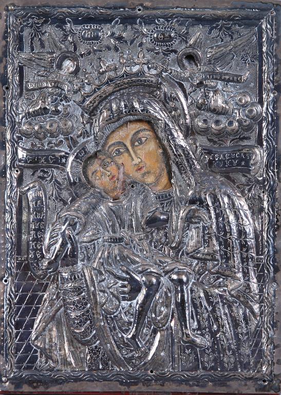 IKON MED RIZZA, silver, Ryssland, 1800/1900-tal.