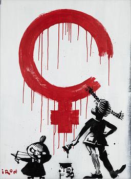 Iron, sprayfärg på duk, signerad.