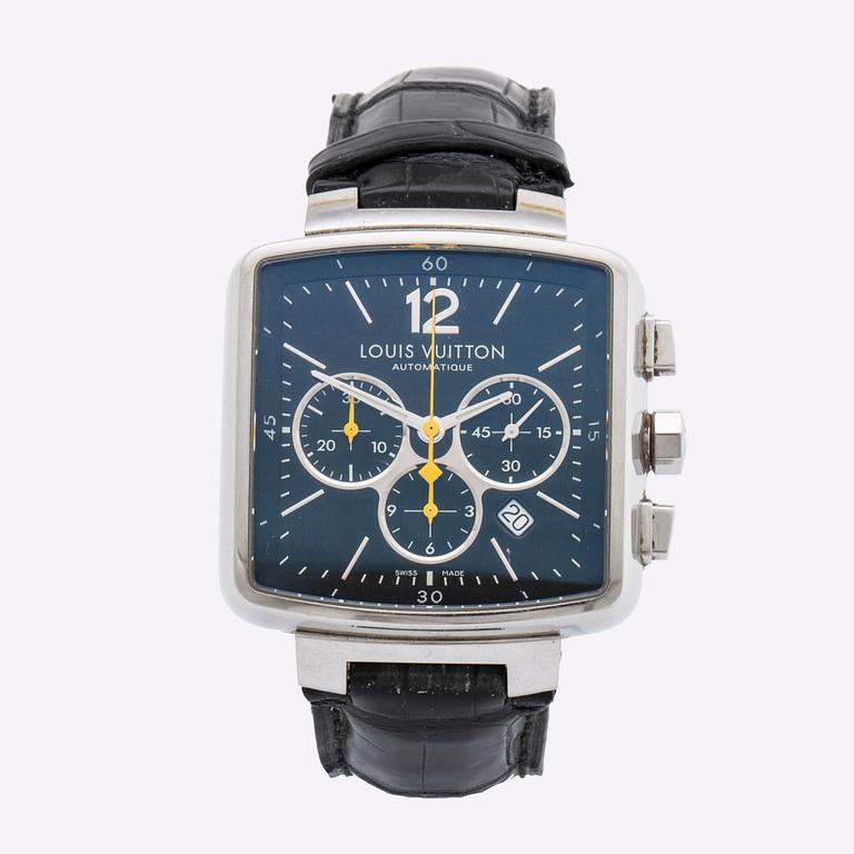 LOUIS VUITTON ARMBANDSUR 40 mm, stål, automatisk, original läderarmband, originaletui.