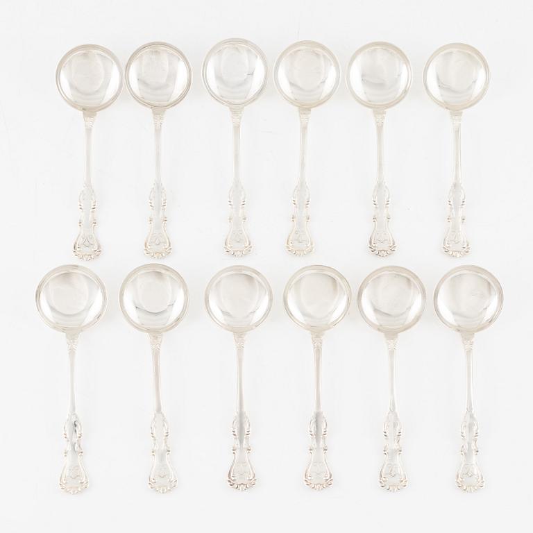 Twelve silver bouillon spoons, CG Hallberg, Stockholm, 1949-55.