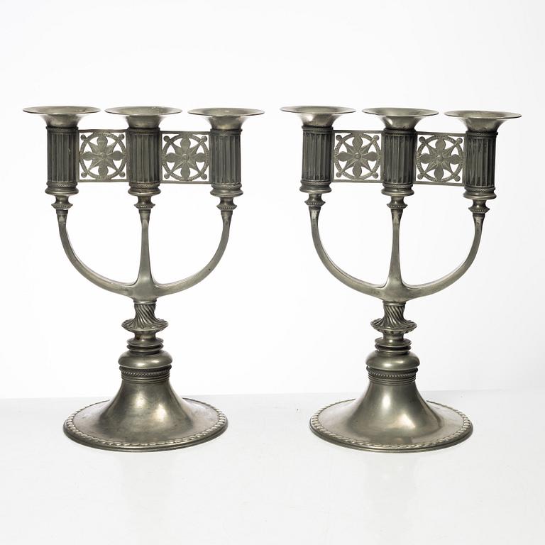 Ferdinand Boberg, candelabras, a pair, Old Santesson's Tin Foundry Stockholm.