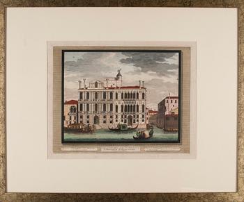 KOPPARSTICK, 6 st, handkolorerade, Venedig, 1700-tal.