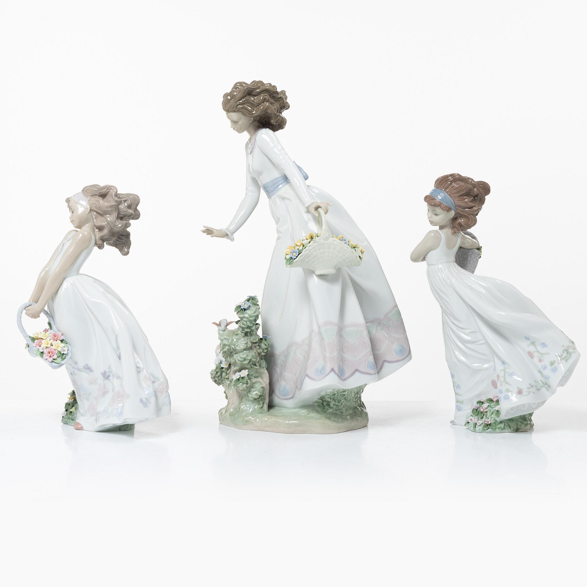 Lladró, figurines, 3 pcs, "Wildflowers", "Floral path" and "Sunday stroll".