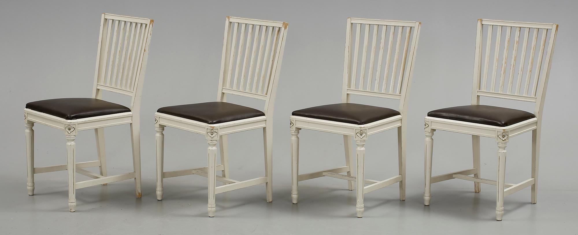 MATGRUPP, 5 delar + 2 iläggsskivor, gustaviansk stil, 1900-tal.