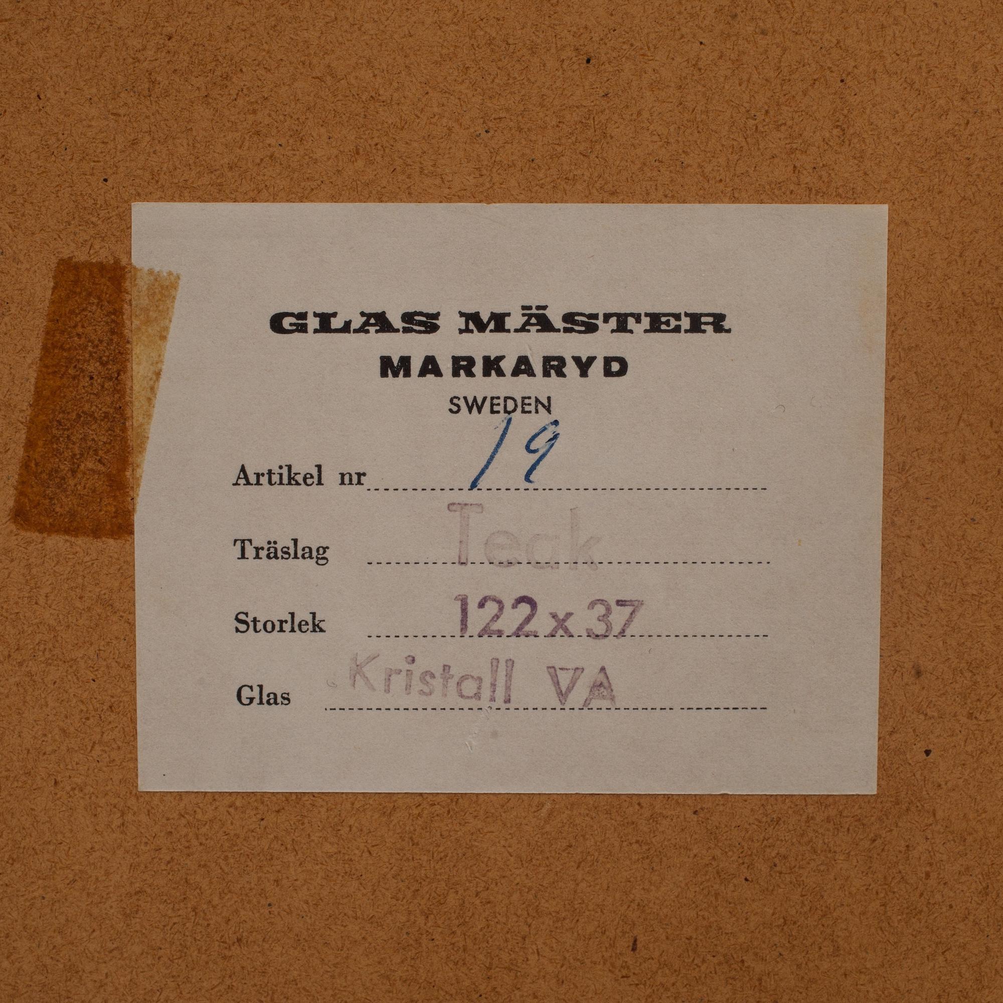 SPEGEL, teak etikettmärkt GlasMäster Markaryd, modell nr 19, 1900-talets mitt.