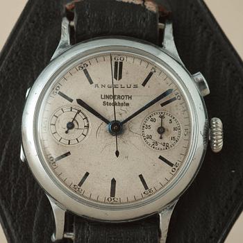 ANGELUS, "LINDEROTH, Stockholm", Single button chronograph, wristwatch, 35,5 mm,