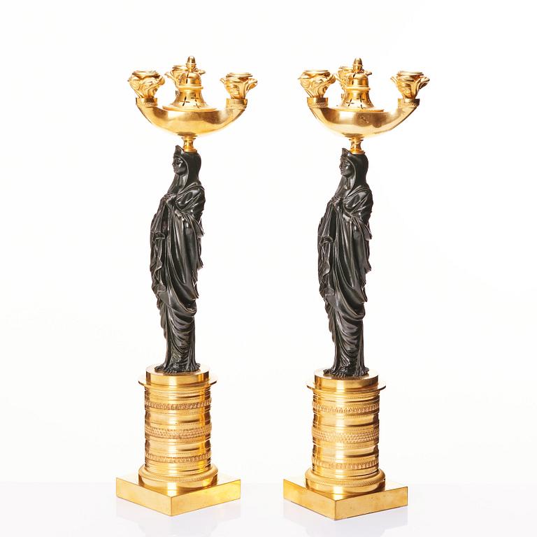 A pair of French Empire candelabra attributed to Claude Galle (master in Paris 1759-1815).